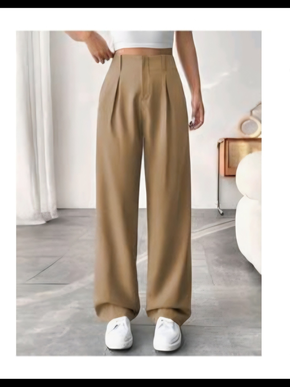 SHEIN Wide Leg High-Waist Trousers in Camel